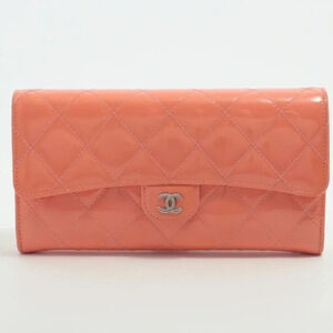 Chanel Quilted Patent leather Wallet, Pink/Orange